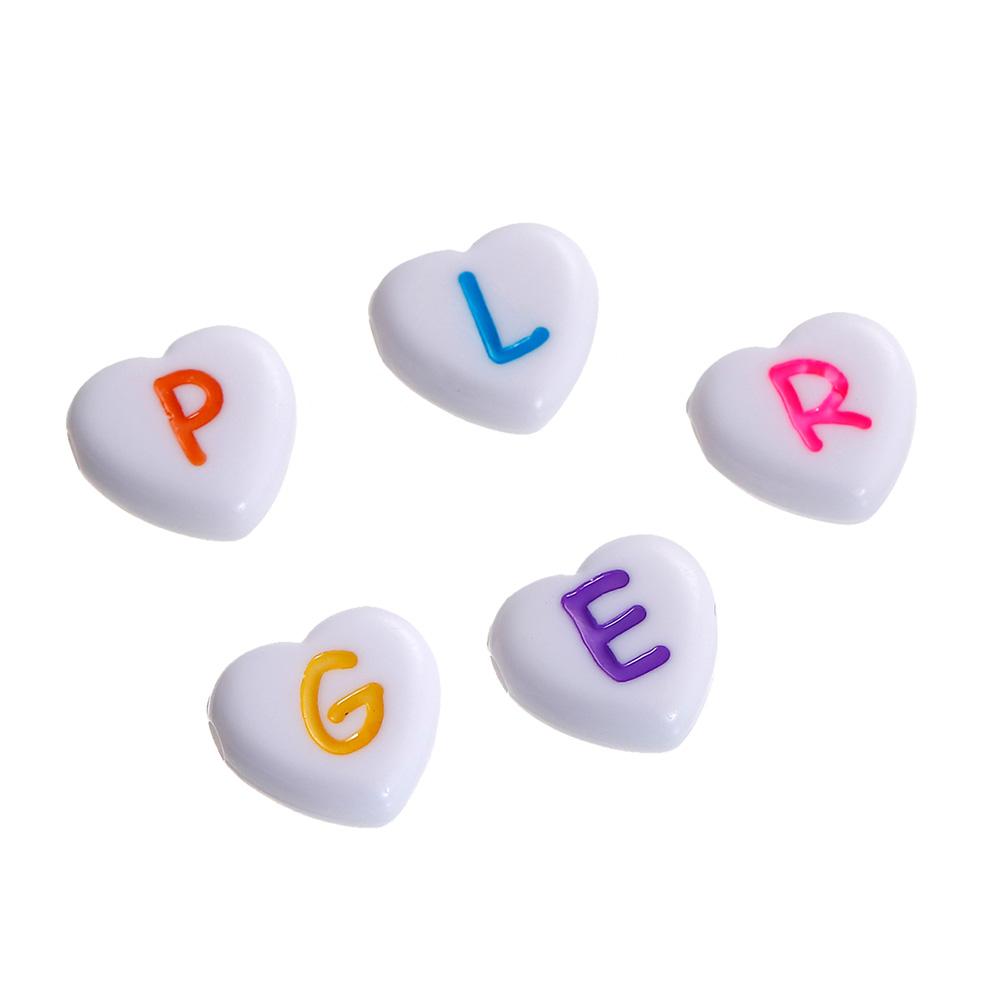 Perles Acrylique Alphabet Coeur 11mm - Lettres et Couleurs Assorties - 100 Perles - BD1354