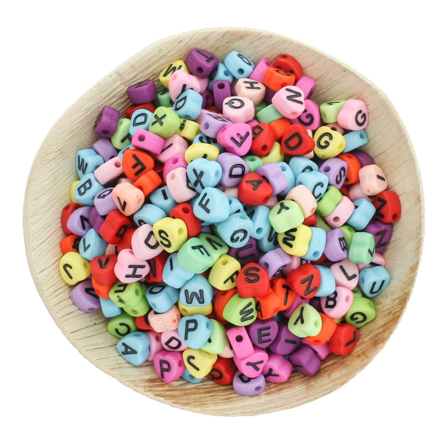 Perles Acryliques Alphabet Coeur 7mm - Lettres Assorties Arc-en-Ciel - 100 Perles - BD2672