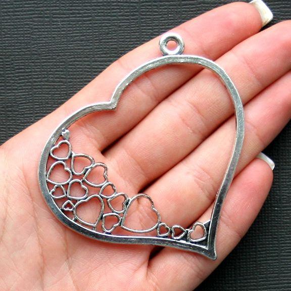 Heart Antique Silver Tone Charm 2 Sided - SC1732