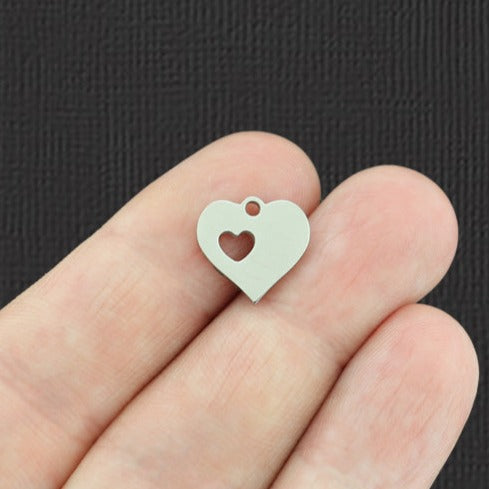 Heart Cut Out Silver Tone Stainless Steel Charm 2 Sided - SSP025