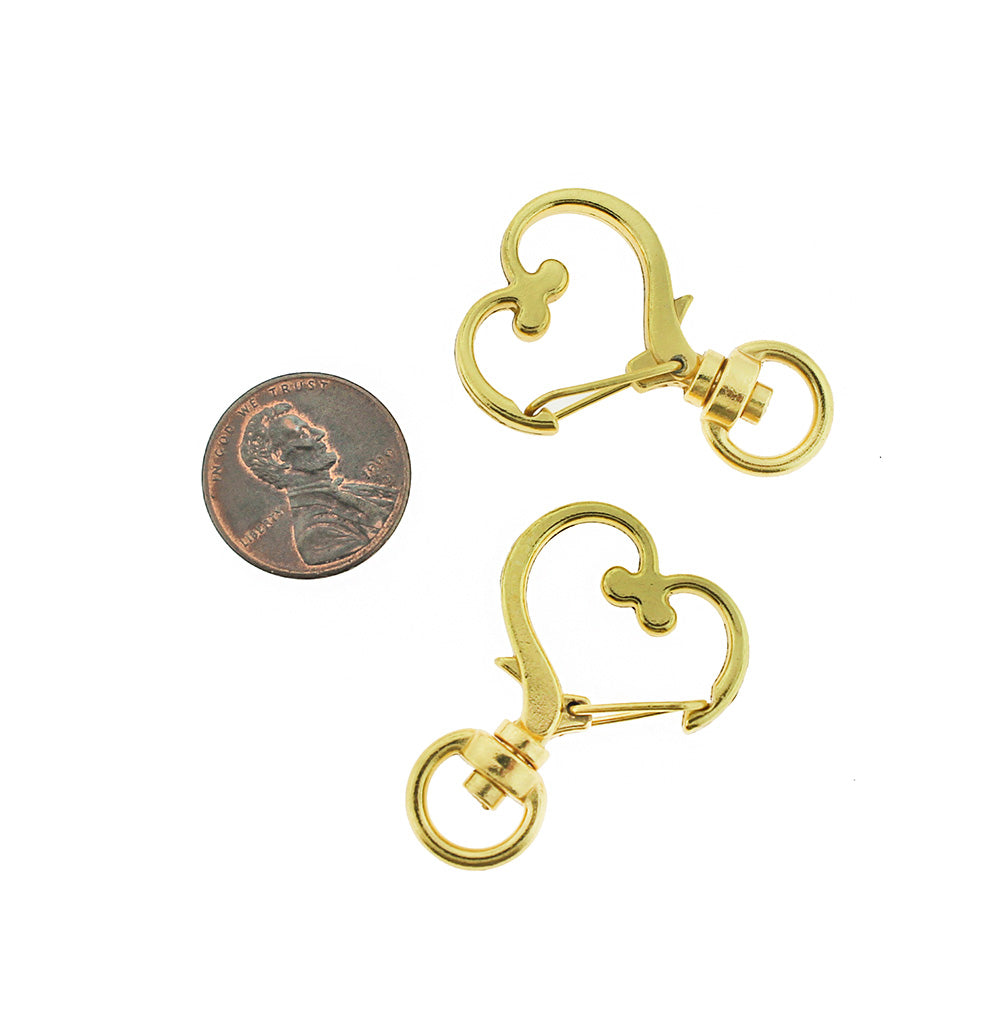 Heart Gold Tone Swivel Clasp Key Rings - 35mm - 2 Pieces - Z1103