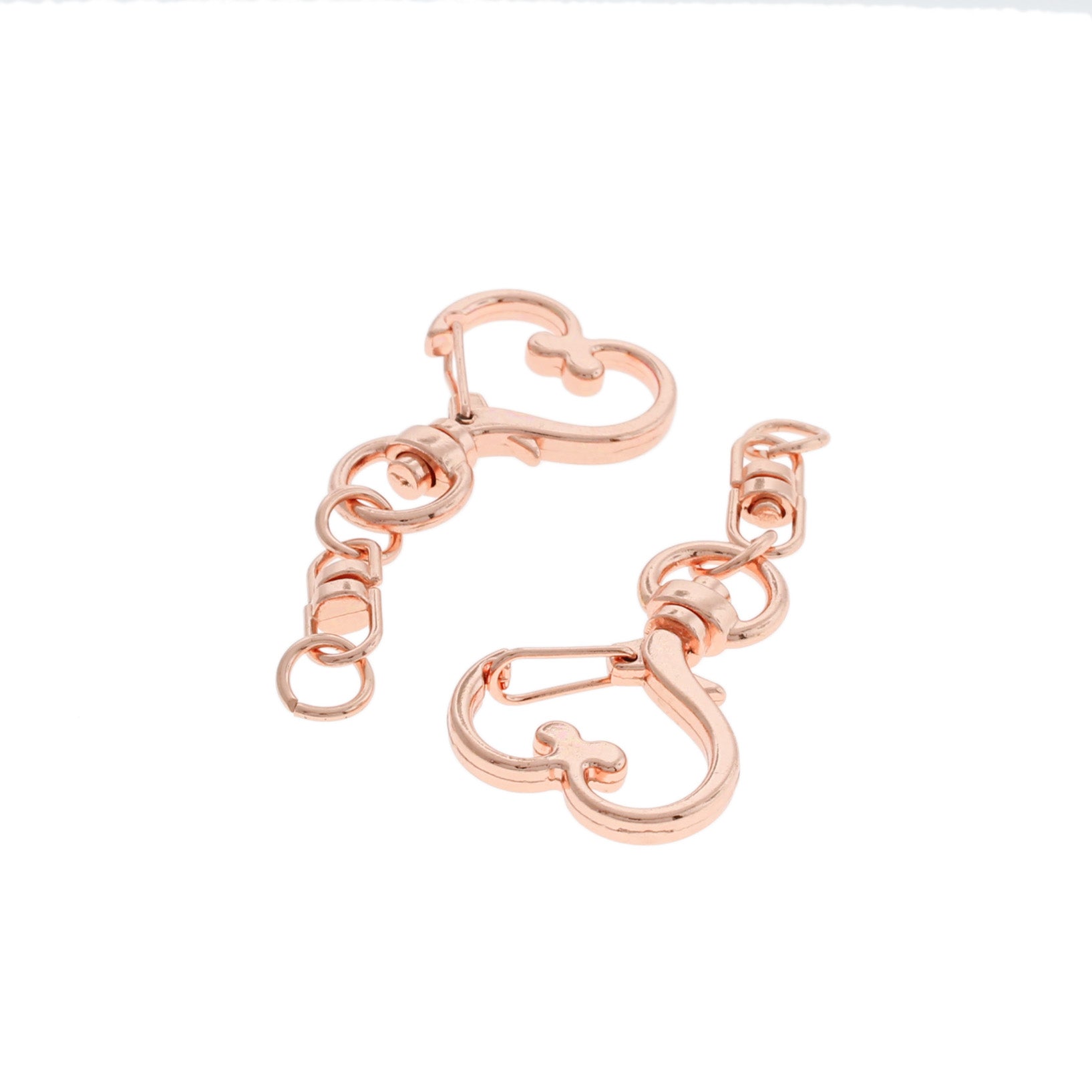Heart Rose Gold Tone Lobster Clasps with Swivel Connectors - 57mm x 24mm - 2 Pieces - Z816