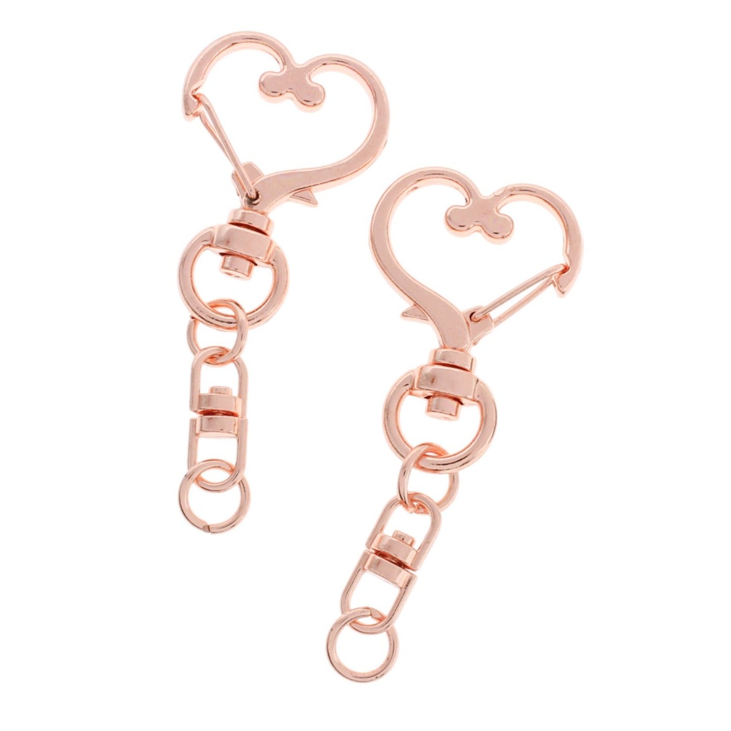 Heart Rose Gold Tone Lobster Clasps with Swivel Connectors - 57mm x 24mm - 2 Pieces - Z816
