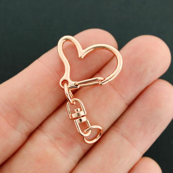 Heart Shape Rose Gold Tone Swivel Lobster Clasps - 47mm x 24mm - 2 Pieces - Z838