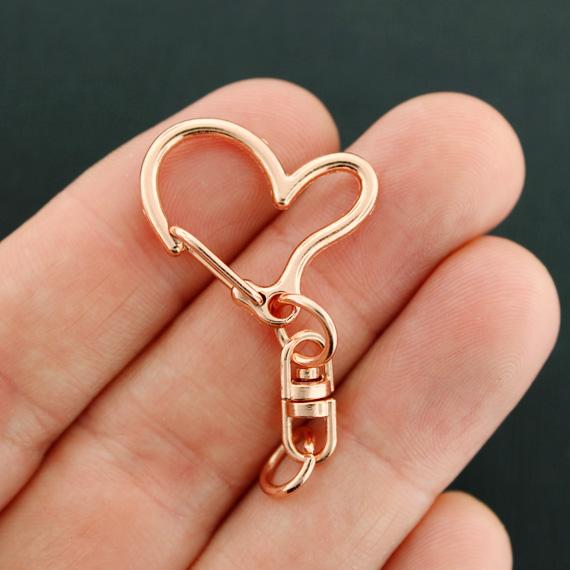 Heart Shape Rose Gold Tone Swivel Lobster Clasps - 47mm x 24mm - 2 Pieces - Z838