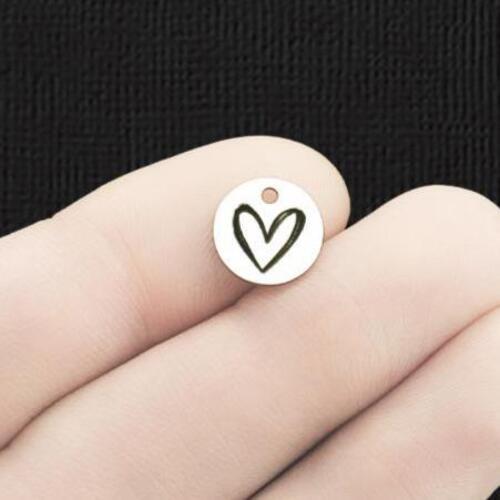 Heart Stainless Steel 10mm Round Charms - BFS005-5746