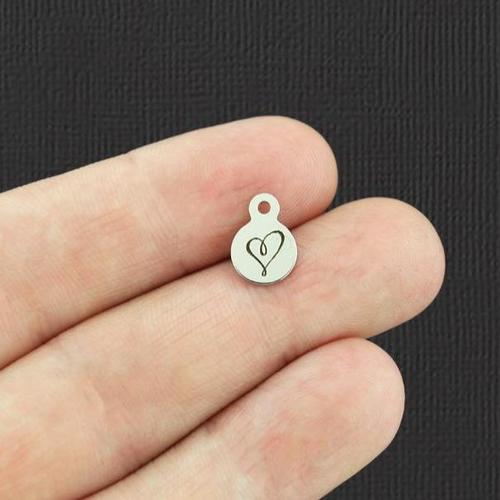 Heart Stainless Steel 8mm Loop Charms - BFS004-5489