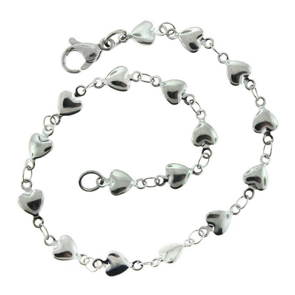 Heart Stainless Steel Chain Link Bracelets 8.5" - 5mm - Choose Your Quantity!