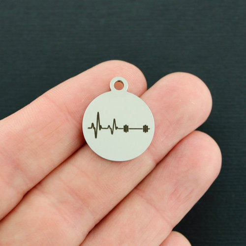 Heartbeat Barbell Stainless Steel Charms - BFS001-3433