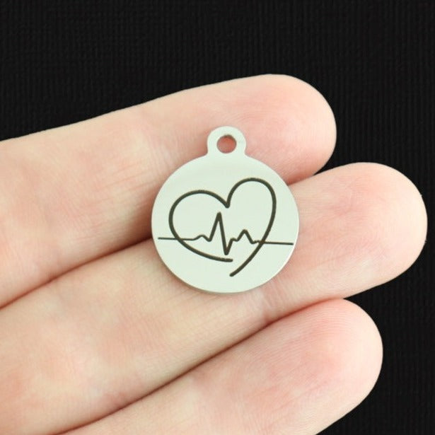 Heartbeat Heart Stainless Steel Charms - BFS001-7934