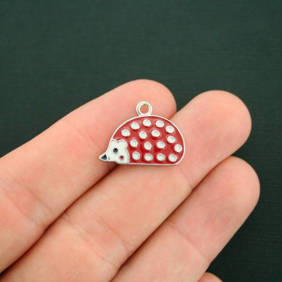 Hedgehog Silver Tone Enamel Charm - E439