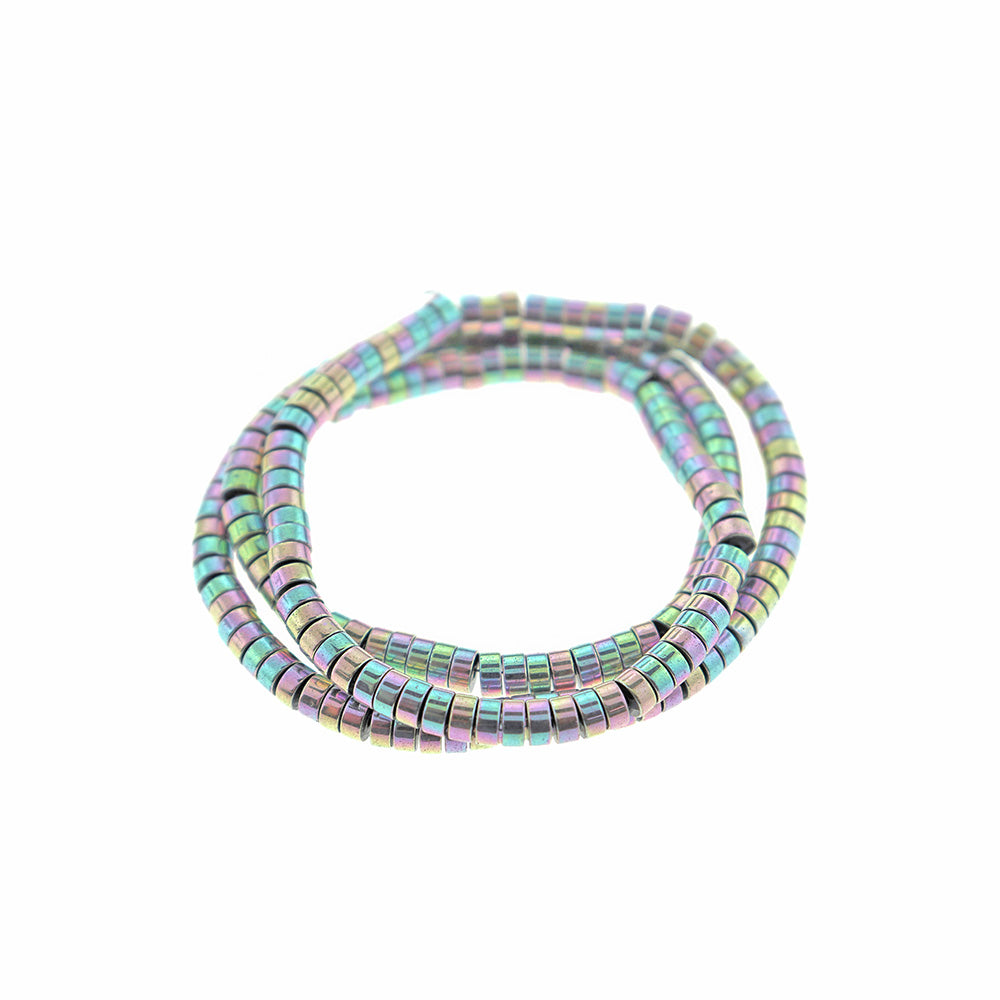 Heishi Hématite Perles 4mm x 2mm - Rainbow Electroplated Silver - 1 Rang 190 Perles - BD2445