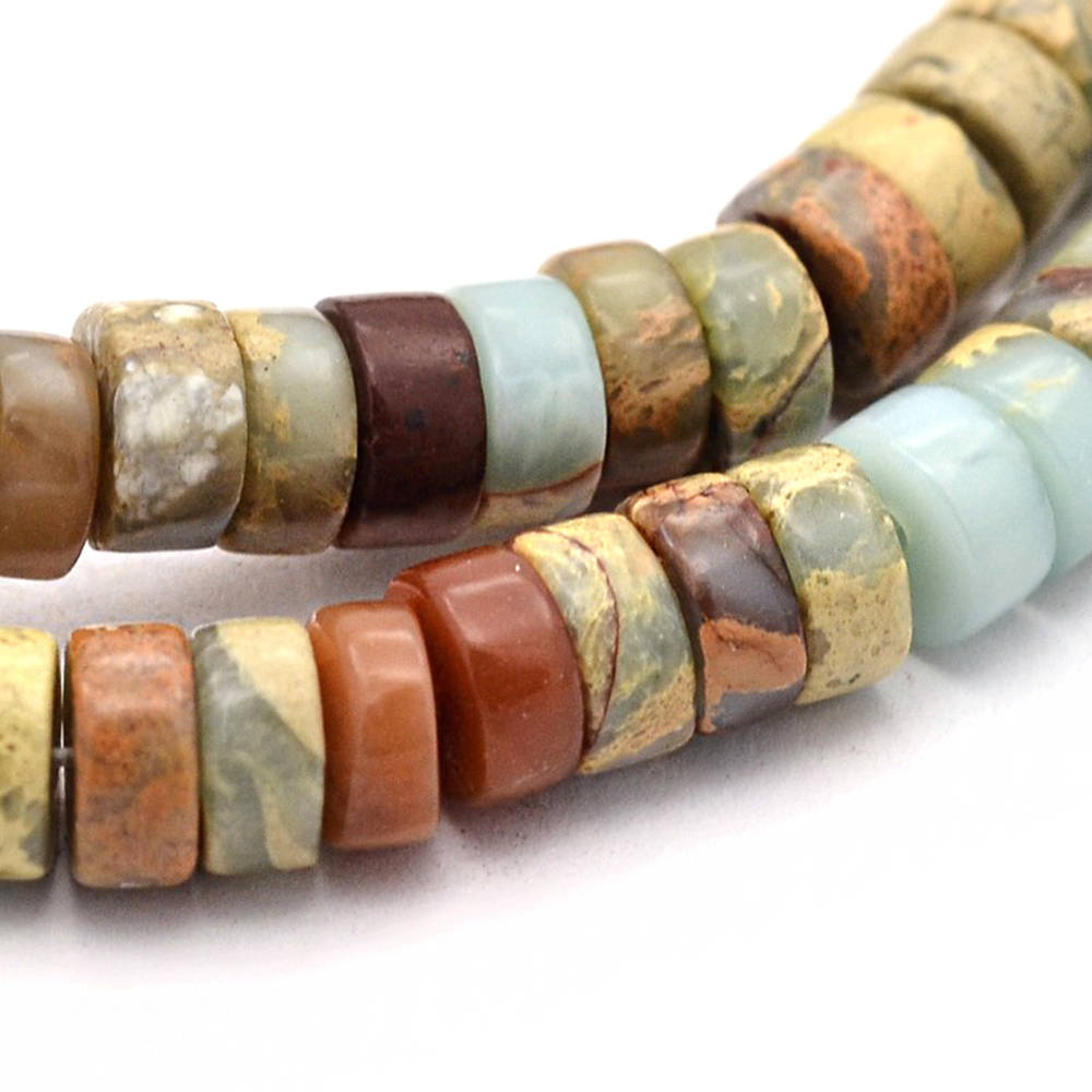 Perles Serpentine Synthétiques Heishi 6mm x 3mm - Tons Turquoise et Terre - 20 Perles - BD198