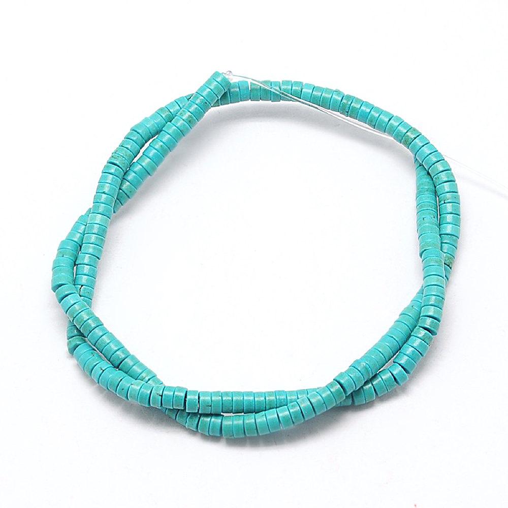 Heishi Turquoise Synthétique 6mm x 3mm - Bleu Turquoise - 1 Rang 136 Perles - BD681