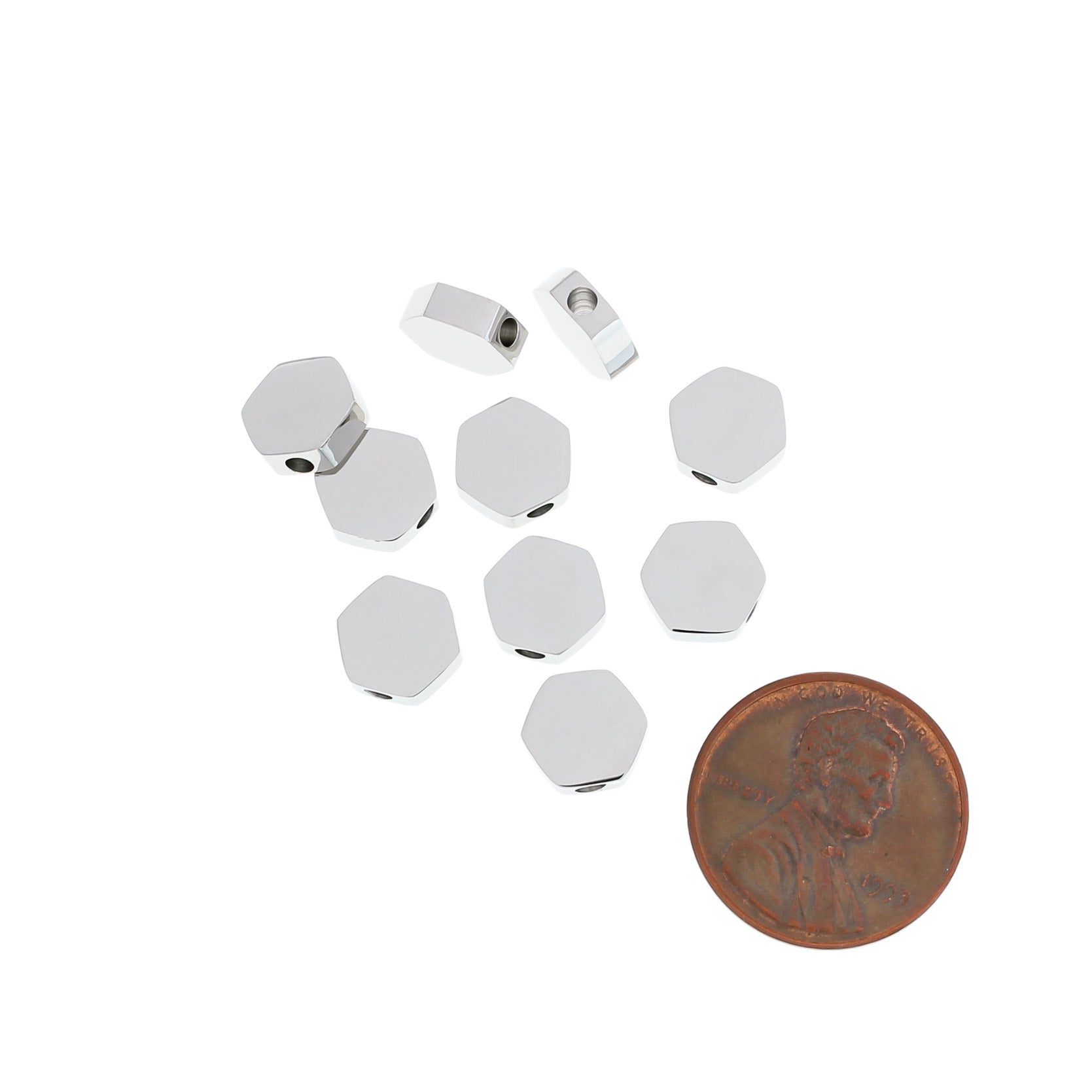 Hexagon Stainless Steel Spacer Beads 8mm x 8mm - Silver Tone - 2 Beads - MT416