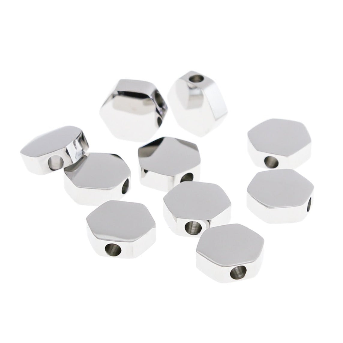 Hexagon Stainless Steel Spacer Beads 8mm x 8mm - Silver Tone - 2 Beads - MT416