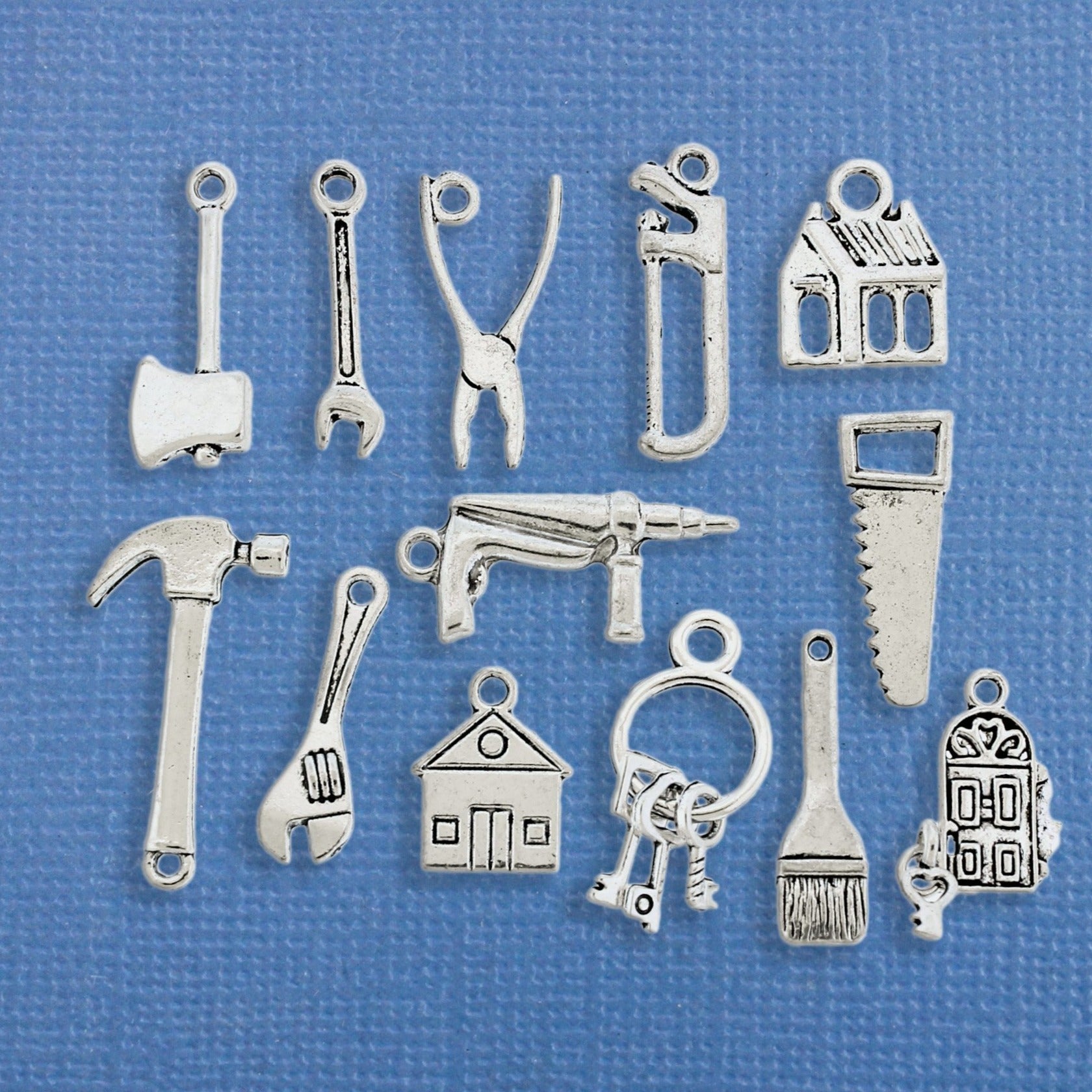 Home Renovation Charm Collection Antique Silver Tone 13 Different Charms - COL216