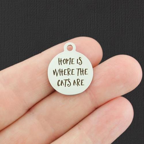 Home Stainless Steel Charms - is where the cats are - BFS001-4869