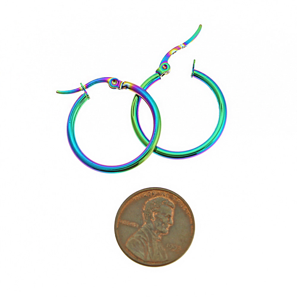 Hoop Earrings - Rainbow Electroplated Stainless Steel - Lever Back 24mm - 2 Pieces 1 Pair - Z1683