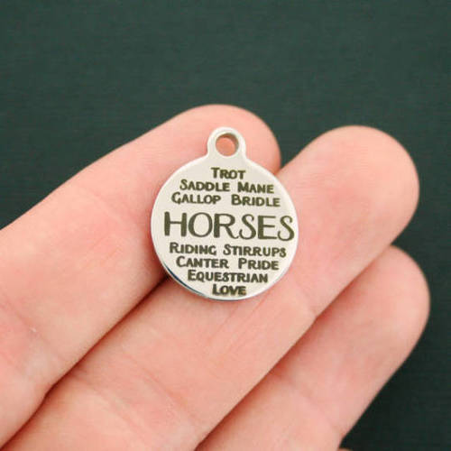 Horses Word Collage Stainless Steel Charms - BFS001-1433