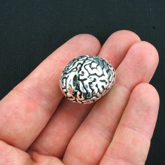 Human Brain Antique Silver Tone Charm 3D - SC1763
