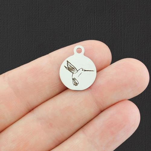 Hummingbird Stainless Steel Small Round Charms - BFS002-3410