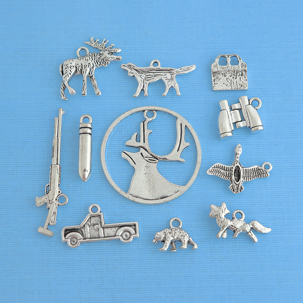 Collection de breloques de chasse ton argent antique 11 breloques différentes - COL123