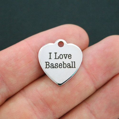 I Love Baseball Stainless Steel Charms - BFS011-0183