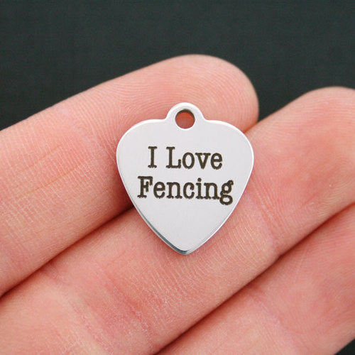 I Love Fencing Stainless Steel Charms - BFS011-0188
