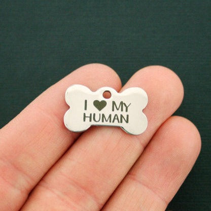 J'aime mes breloques en os de chien en acier inoxydable - BFS020-1750