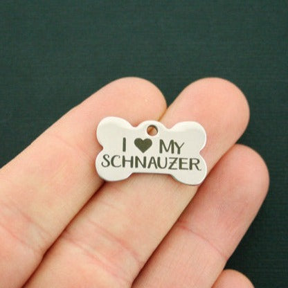 I Love My Schnauzer Stainless Steel Dog Bone Charms - BFS020-0884