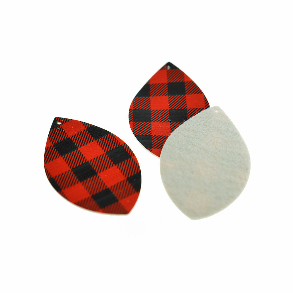Imitation Leather Marquise Pendants - Buffalo Plaid - 4 Pieces - LP272