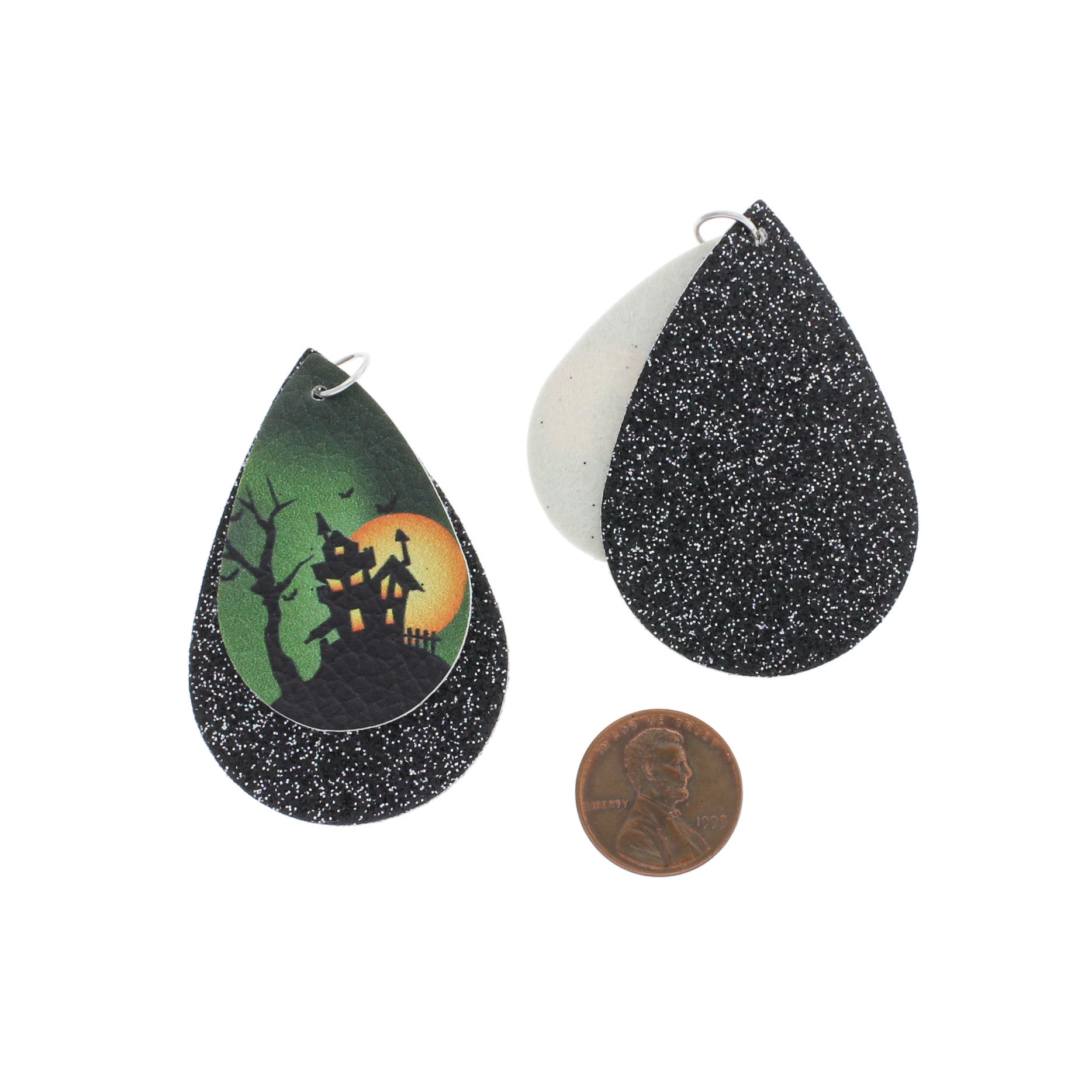 Imitation Leather Pendants - Glitter Haunted House - 1 Pair 2 Pieces - LP201