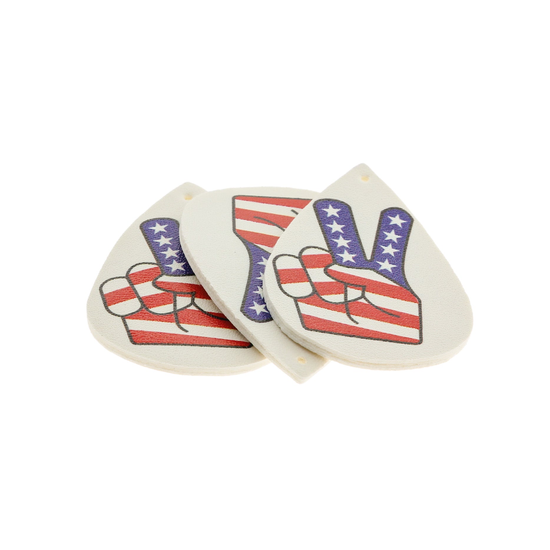 Imitation Leather Teardrop Pendants - American Flag Peace Sign - 2 Pieces - LP213