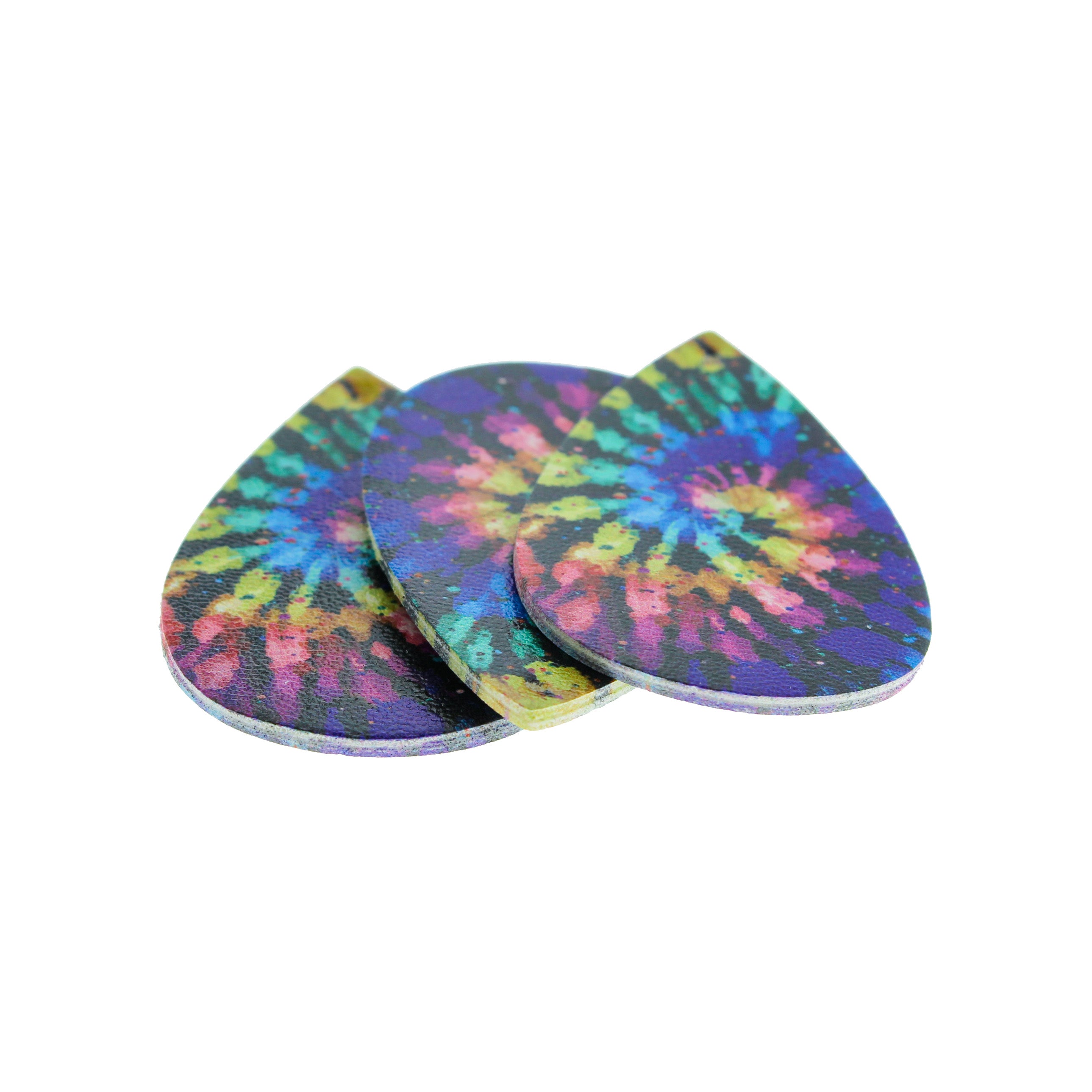 Imitation Leather Teardrop Pendants - Black Tie-dye - 4 Pieces - LP129