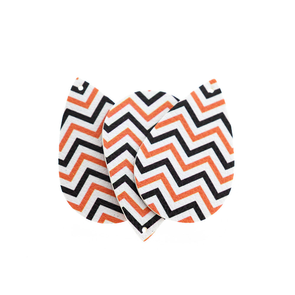 Pendentifs en forme de larme en similicuir - Bande géométrique noire et orange - 4 pièces - LP106