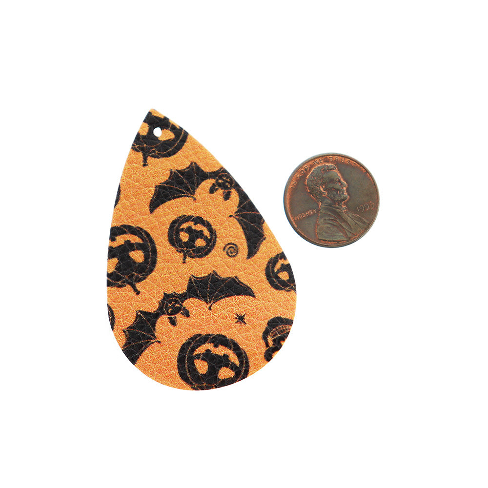 Imitation Leather Teardrop Pendants - Black and Orange Halloween - 4 Pieces - LP109