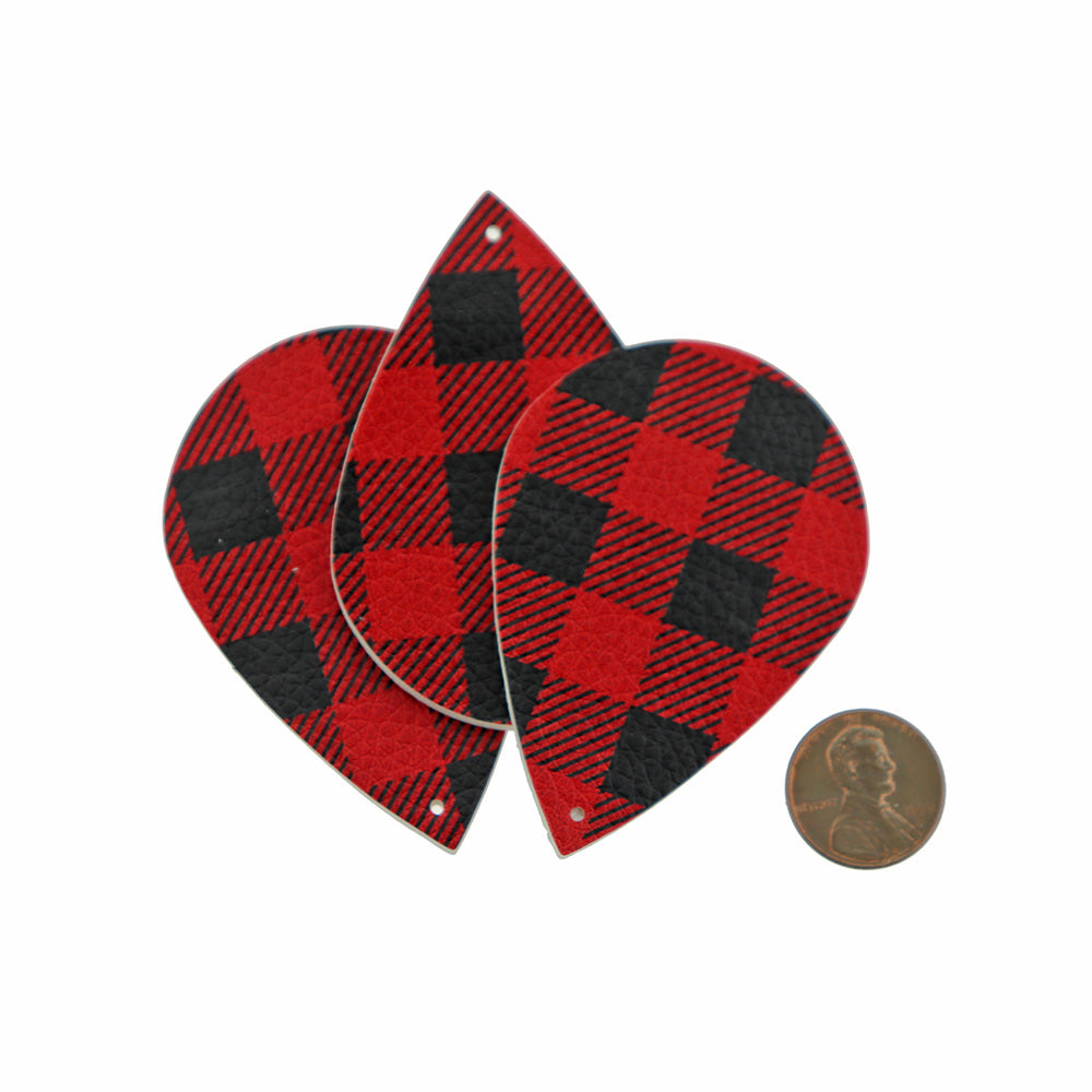 Imitation Leather Teardrop Pendants - Buffalo Plaid - 4 Pieces - LP036