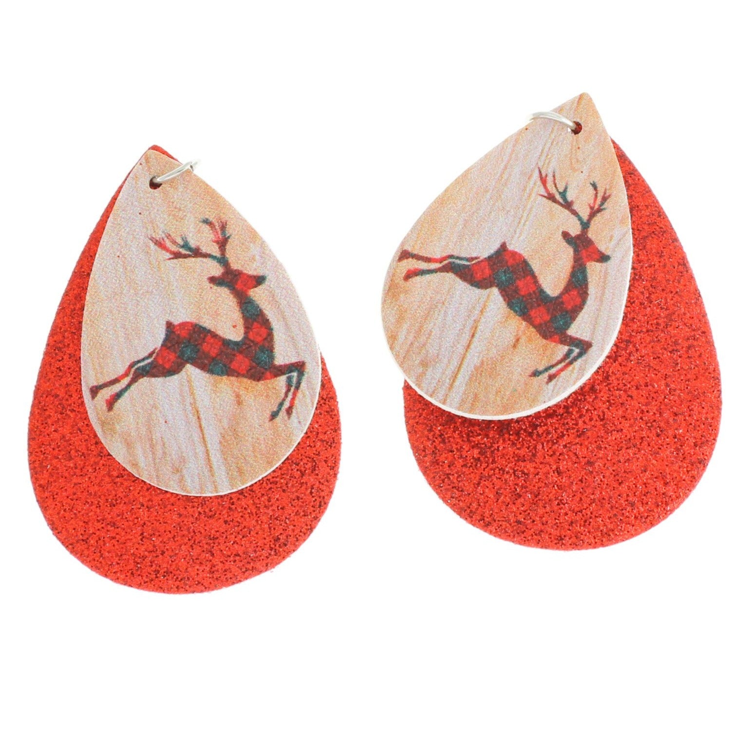 Pendentifs en forme de larme en similicuir - Renne scintillant - 1 paire 2 pièces - LP255