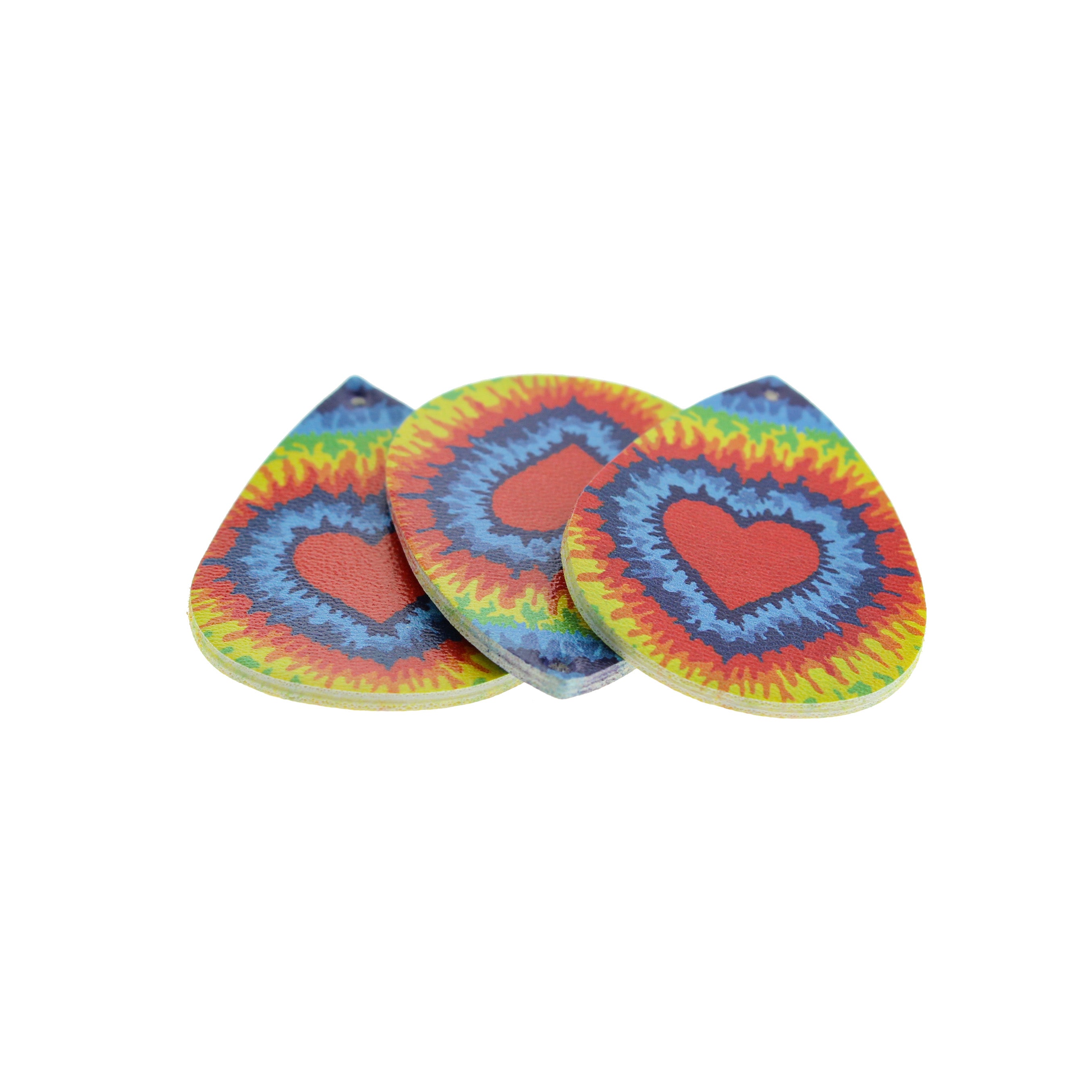 Imitation Leather Teardrop Pendants - Heart Tie-dye - 4 Pieces - LP134