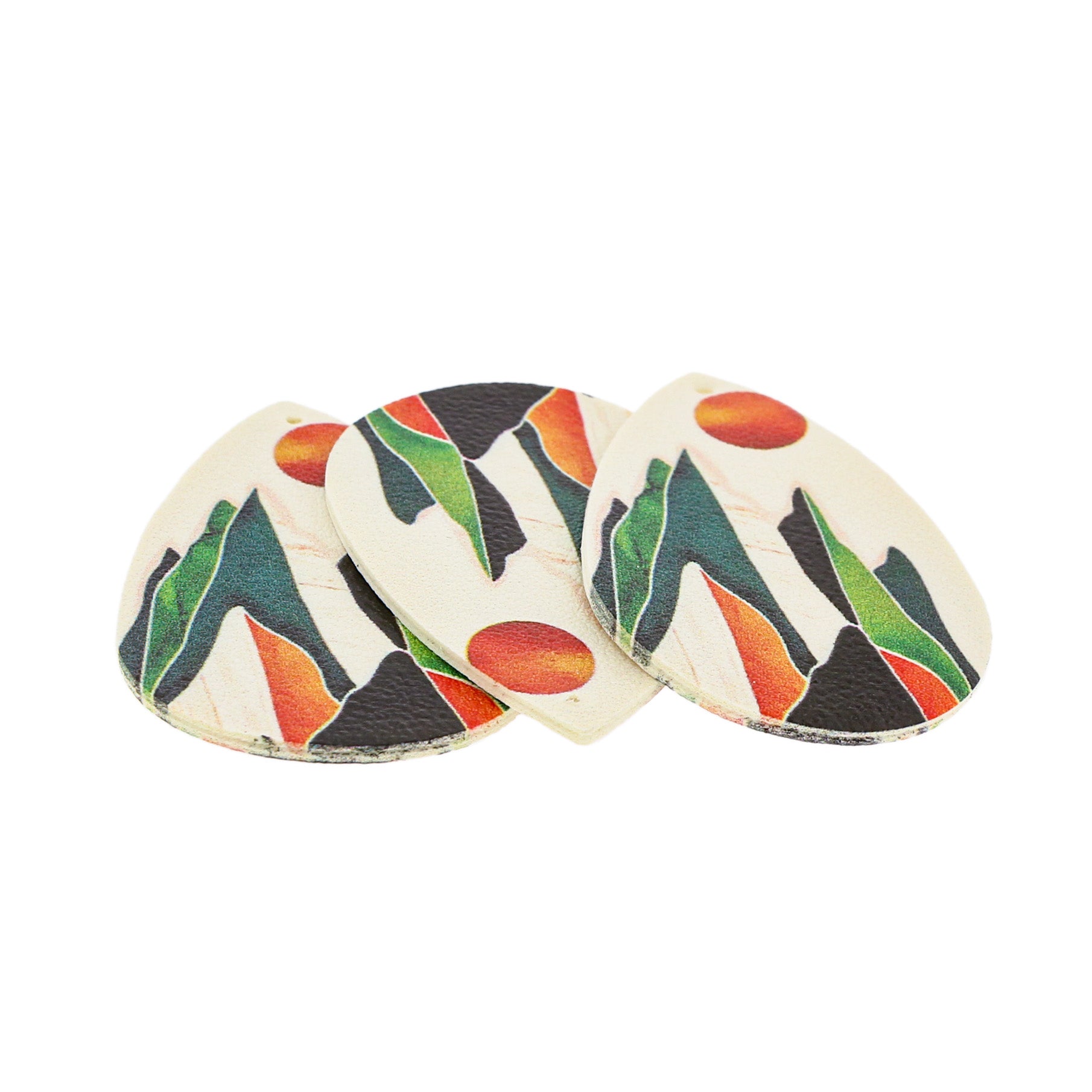 Imitation Leather Teardrop Pendants - Multicolored Mountain - 4 Pieces - LP277