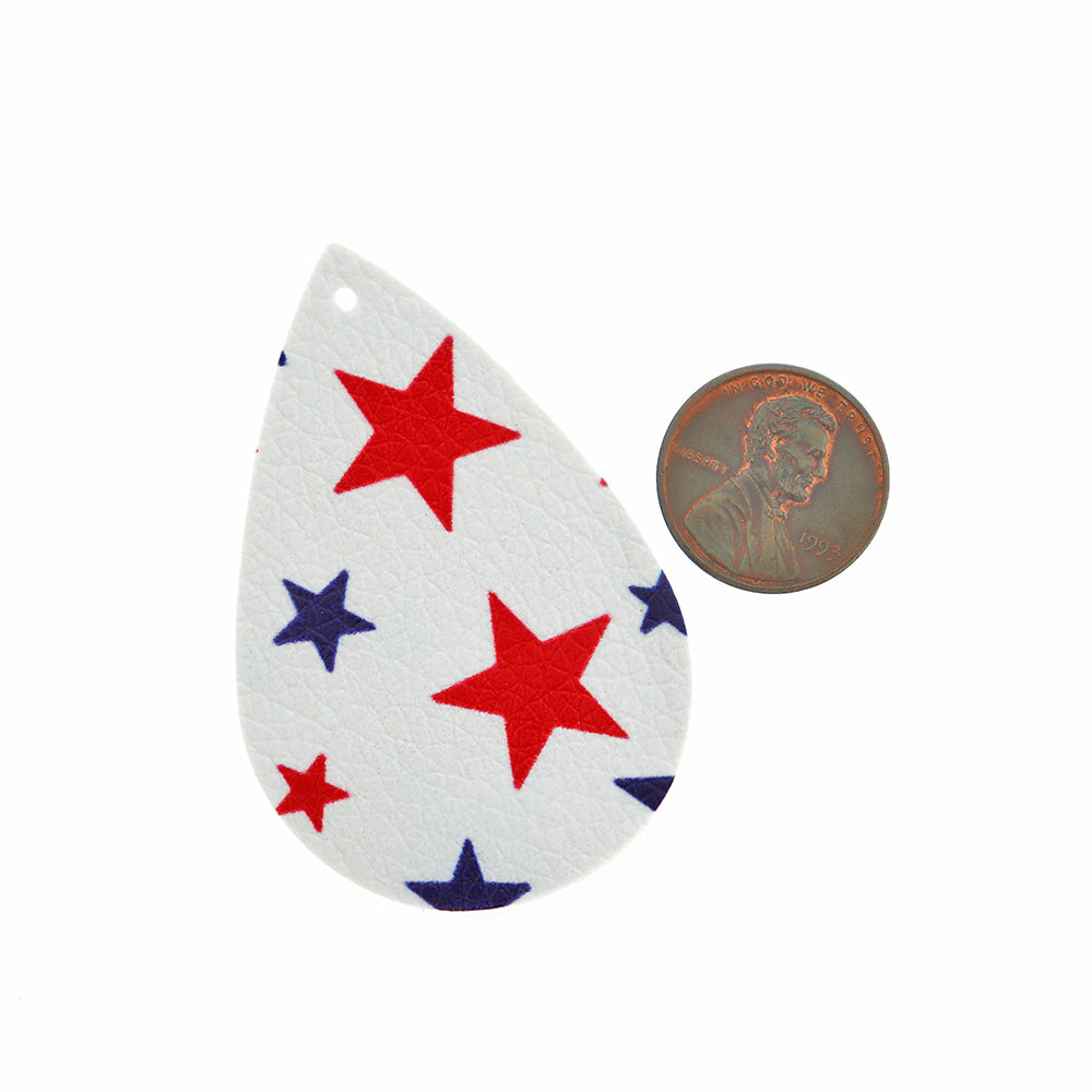 Imitation Leather Teardrop Pendants - Patriotic Stars - 4 Pieces - LP112