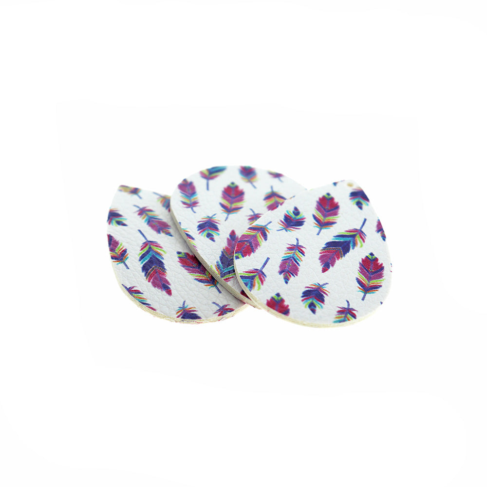 Imitation Leather Teardrop Pendants - Rainbow Boho Feathers - 4 Pieces - LP003