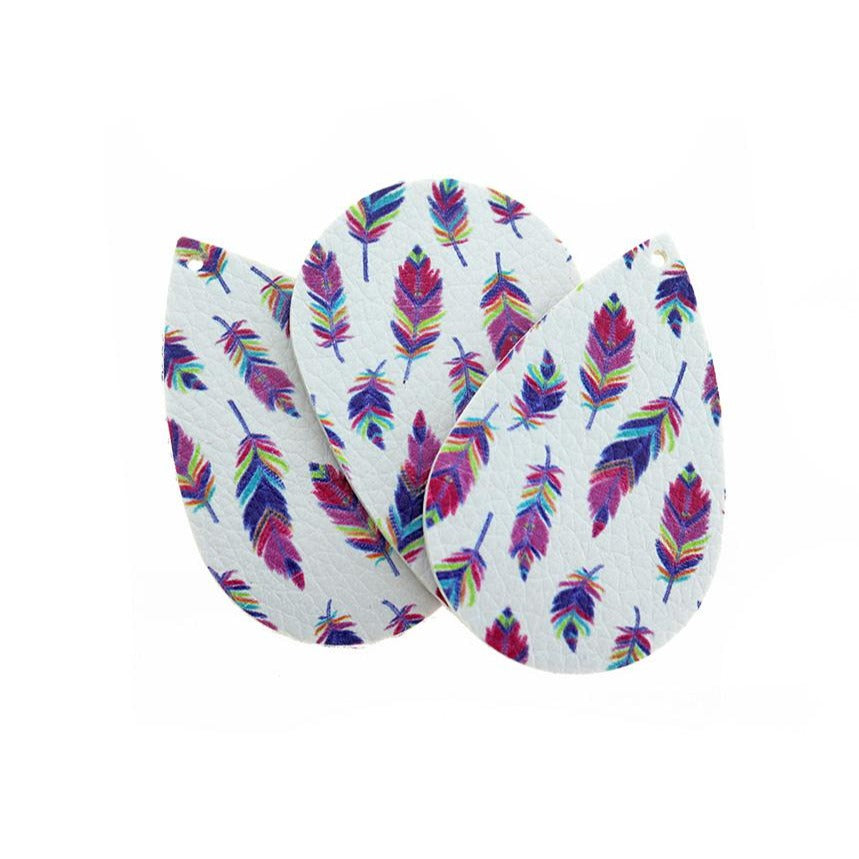 Pendentifs en forme de larme en similicuir - Plumes Boho arc-en-ciel - 4 pièces - LP003