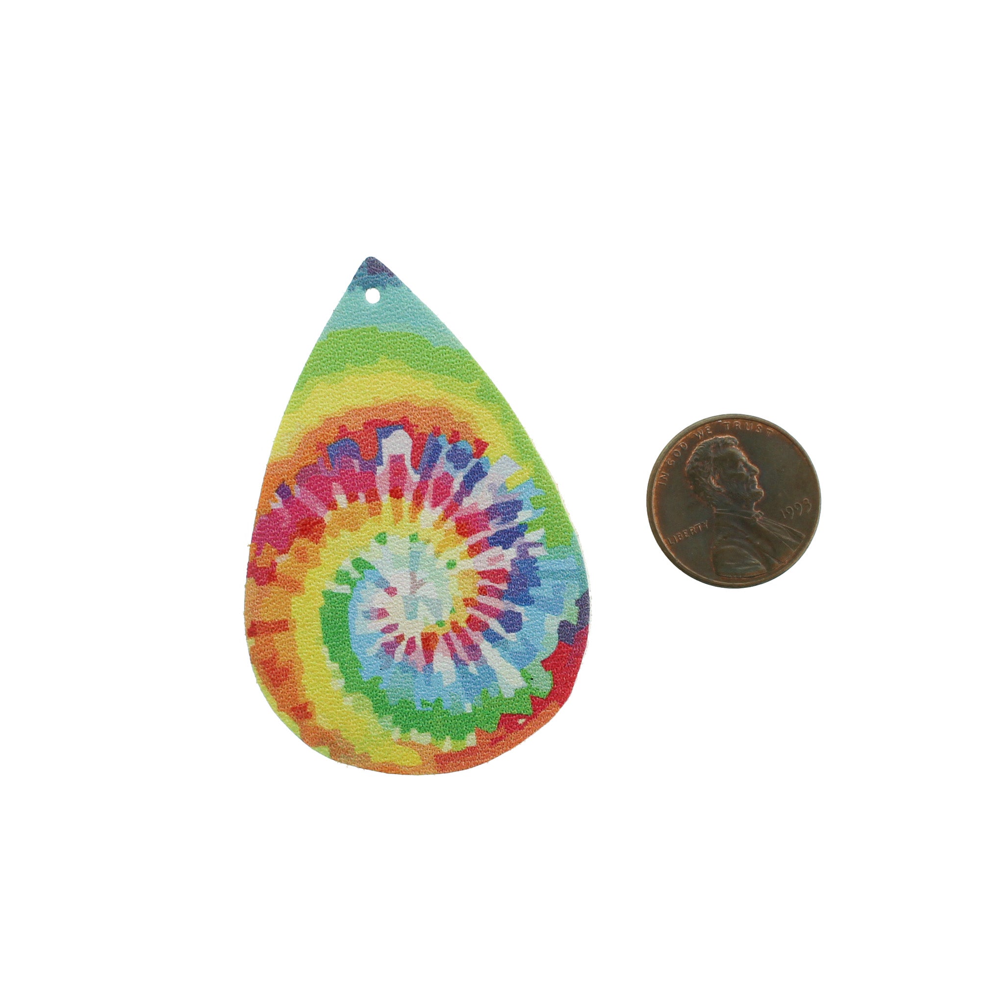 Imitation Leather Teardrop Pendants - Rainbow Tie-dye - 2 Pieces - LP128