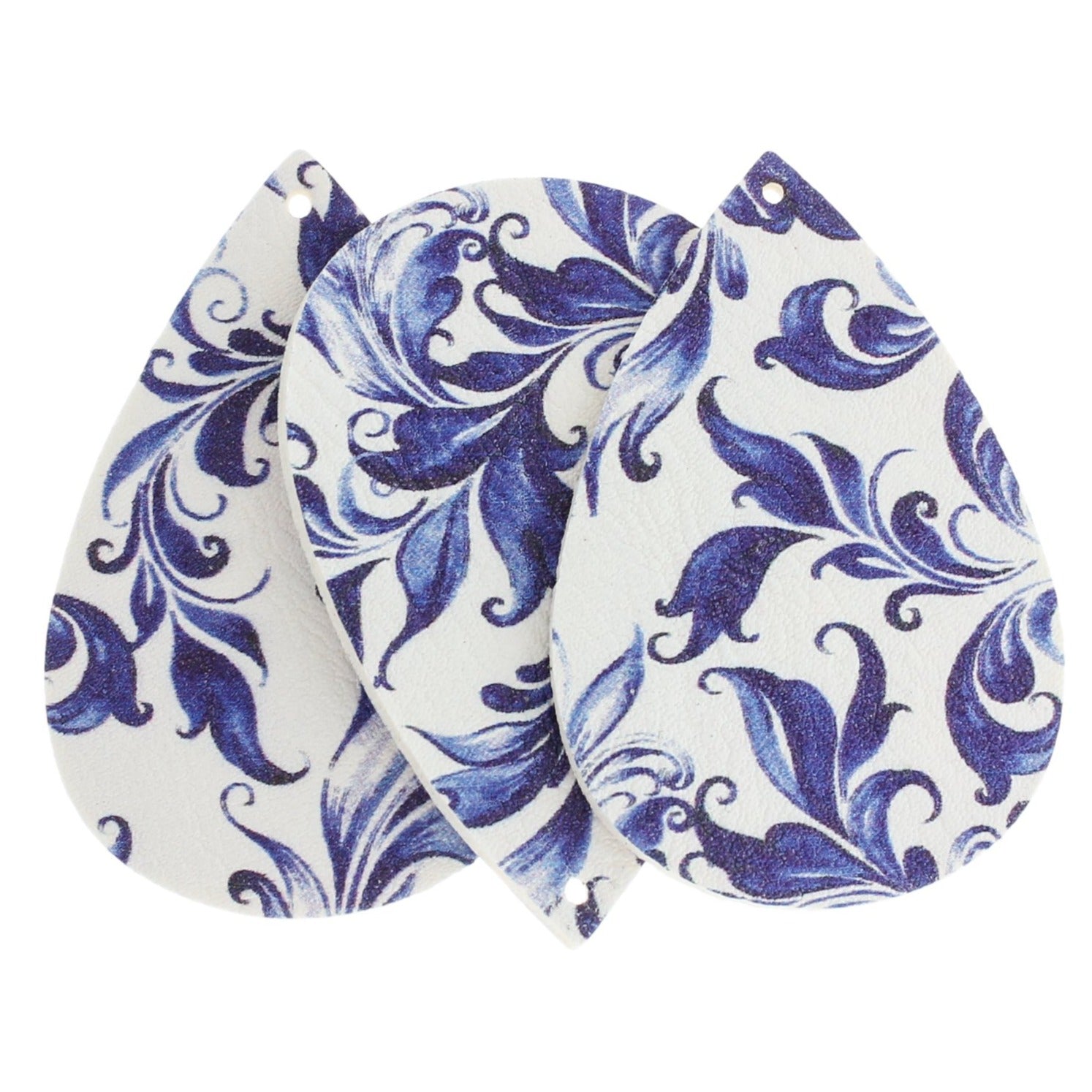 Pendentifs en forme de larme en similicuir - Floral bleu royal - 4 pièces - LP239