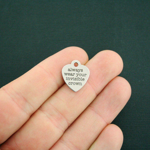 Breloques en forme de petit cœur en acier inoxydable avec couronne invisible - Portez toujours votre - BFS012-1801