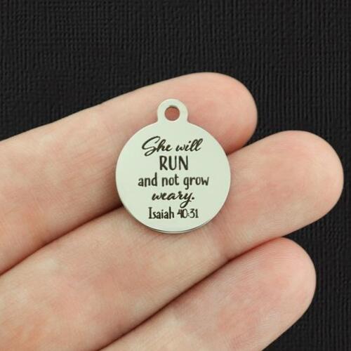 Isaiah 40:31 Stainless Steel Charms - She Will Run And Not Grow Weary - BFS001-5661