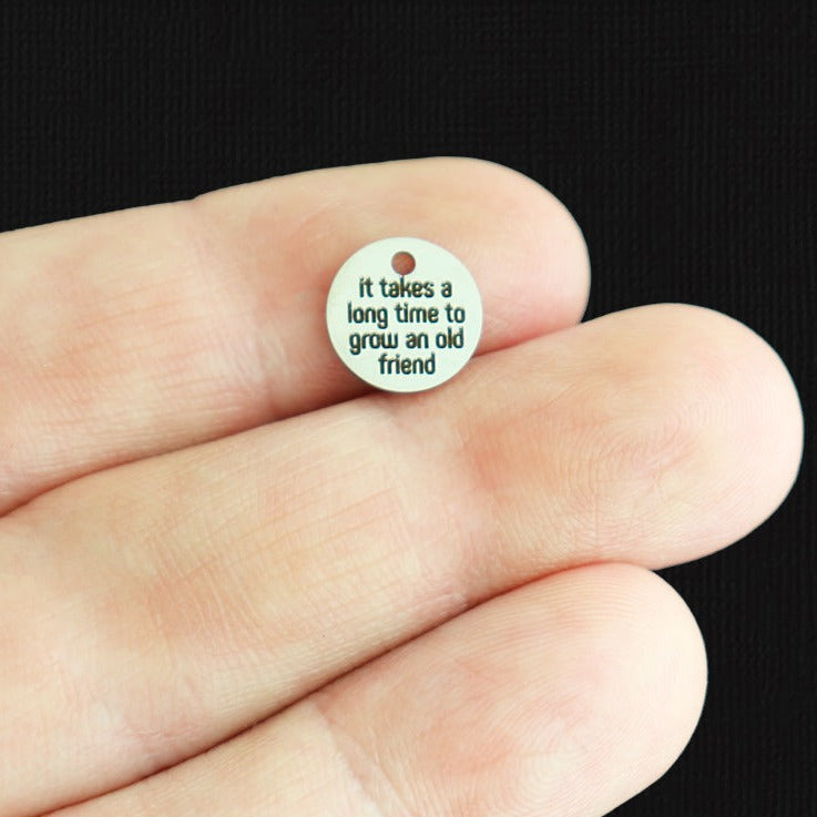 Il faut beaucoup de temps pour faire grandir un vieil ami Breloques rondes en acier inoxydable de 10 mm - BFS005-8004