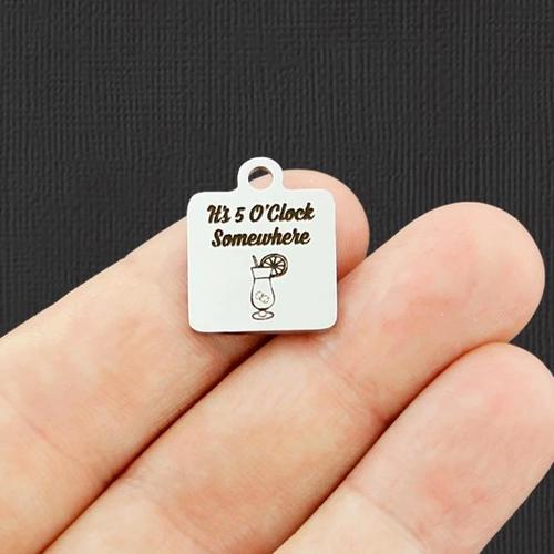 It's 5 O'Clock Somewhere Stainless Steel Charms - BFS013-4603